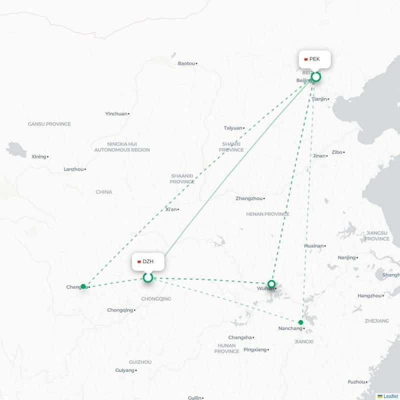 DZH - PEK route map