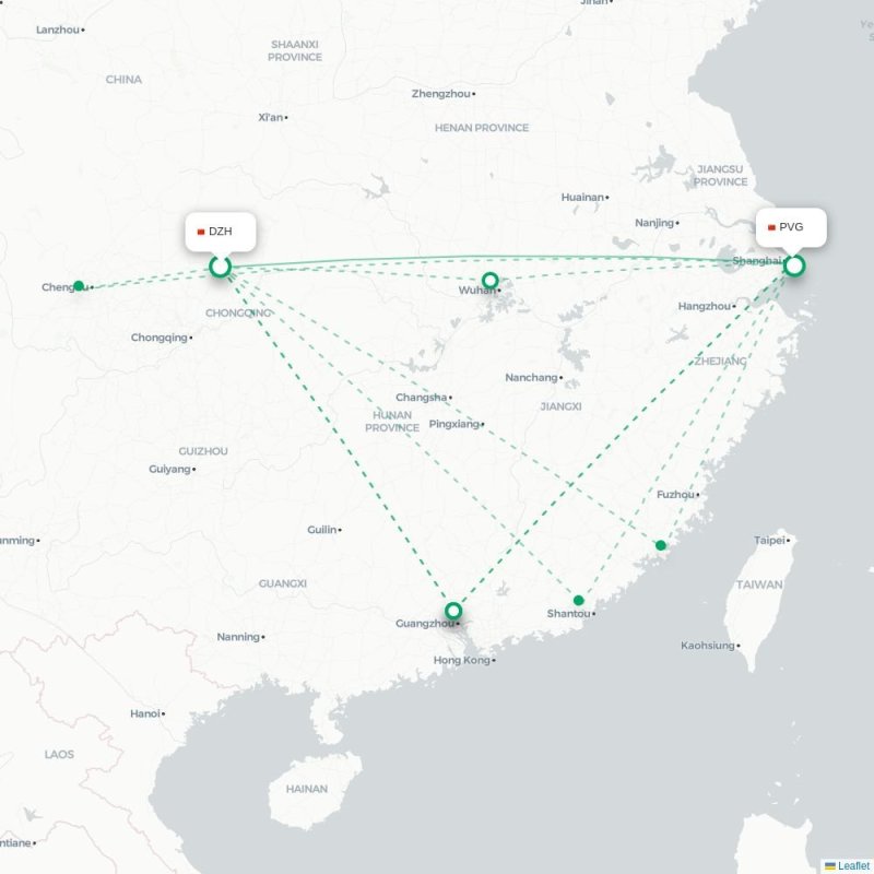 DZH - PVG route map