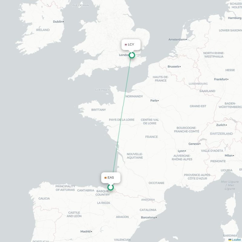 EAS - LCY route map