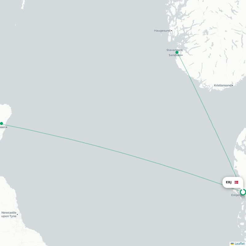 Route map Esbjerg  EBJ airport