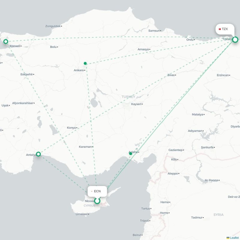 ECN - TZX route map