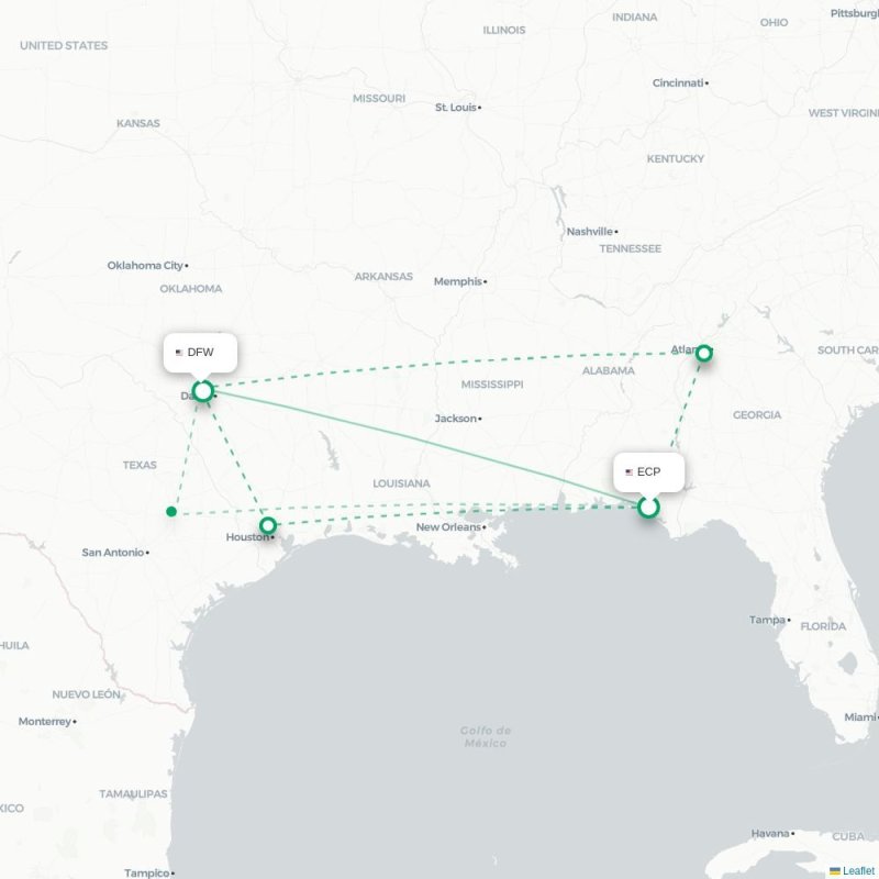 ECP - DFW route map