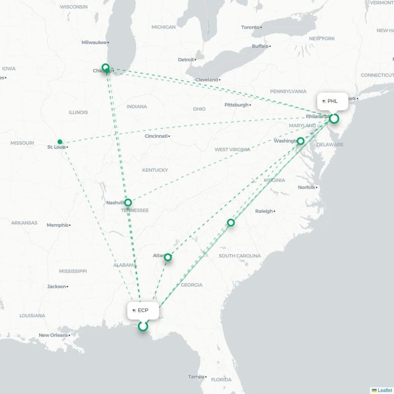 ECP - PHL route map