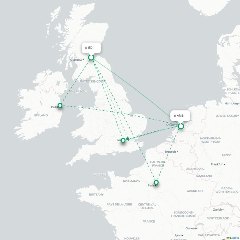 EDI - AMS route map