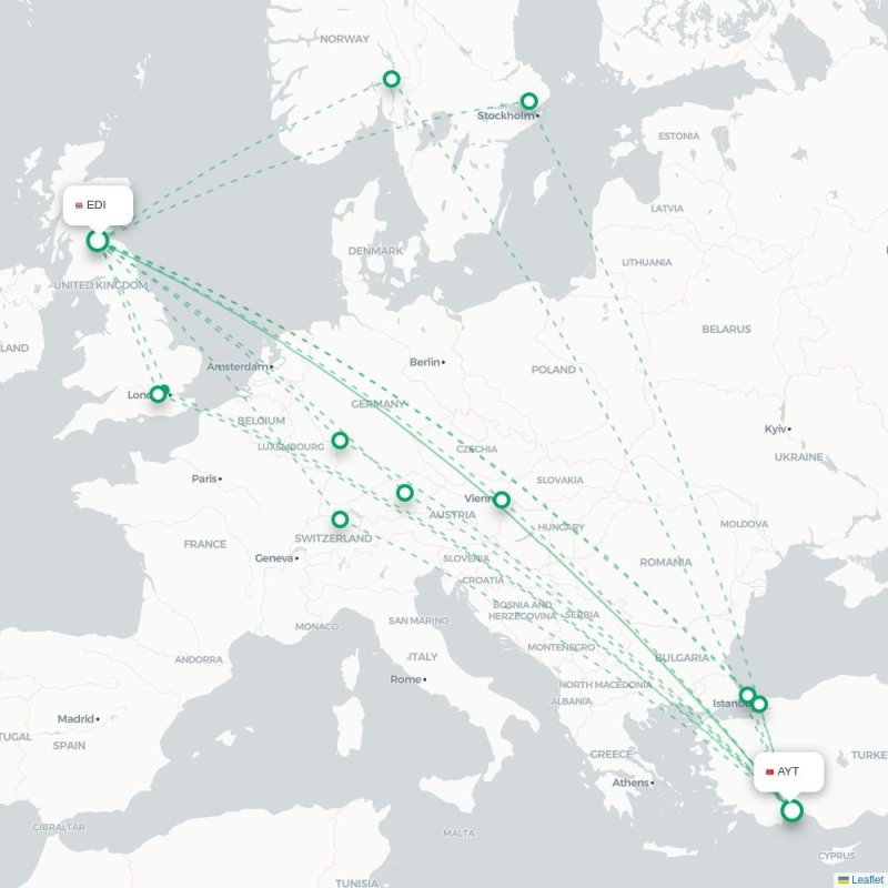 EDI - AYT route map