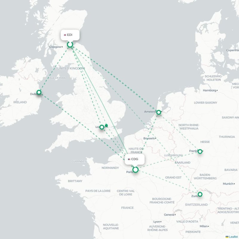 EDI - CDG route map
