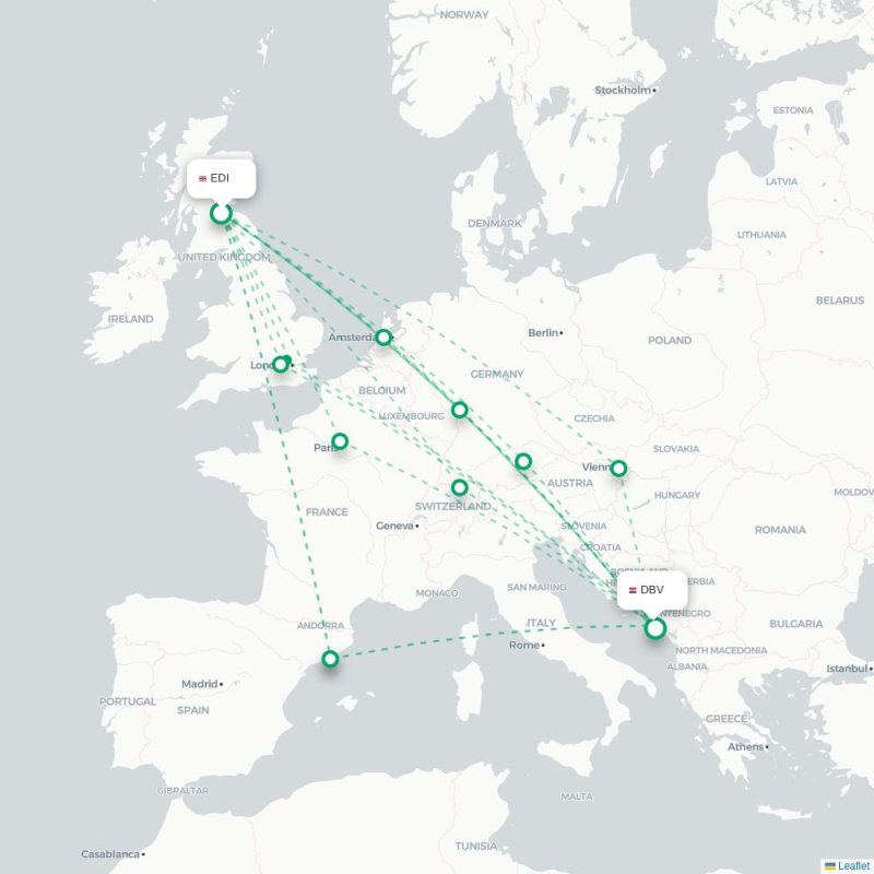 EDI - DBV route map