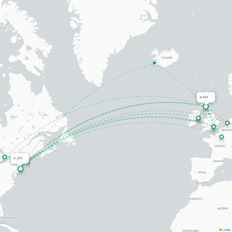 EDI - JFK route map