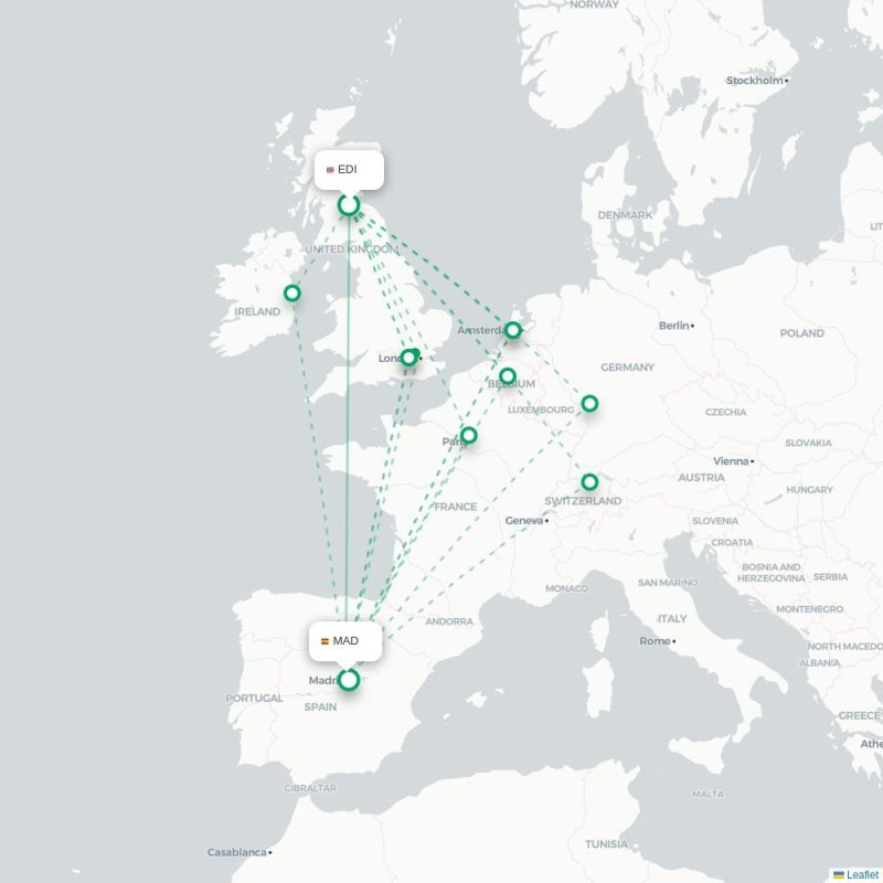 EDI - MAD route map