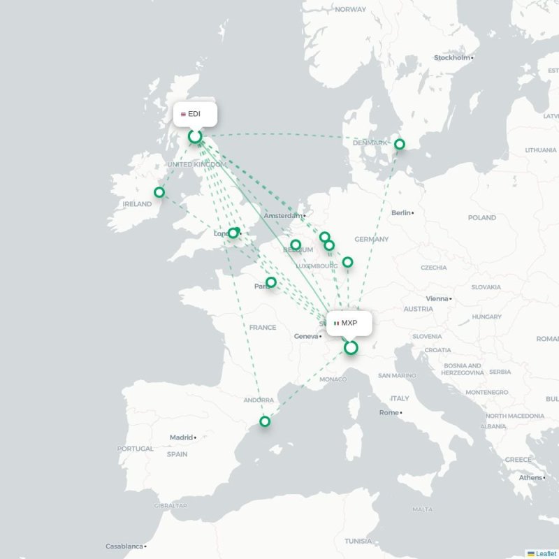 EDI - MXP route map