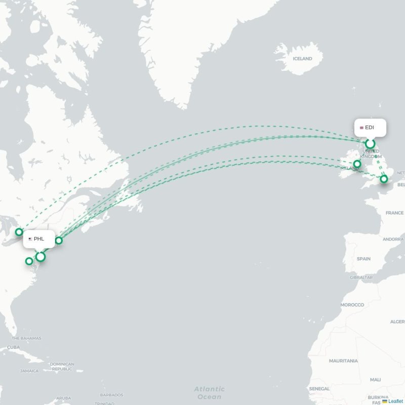 EDI - PHL route map