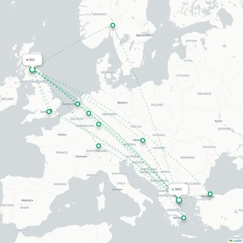 EDI - SKG route map
