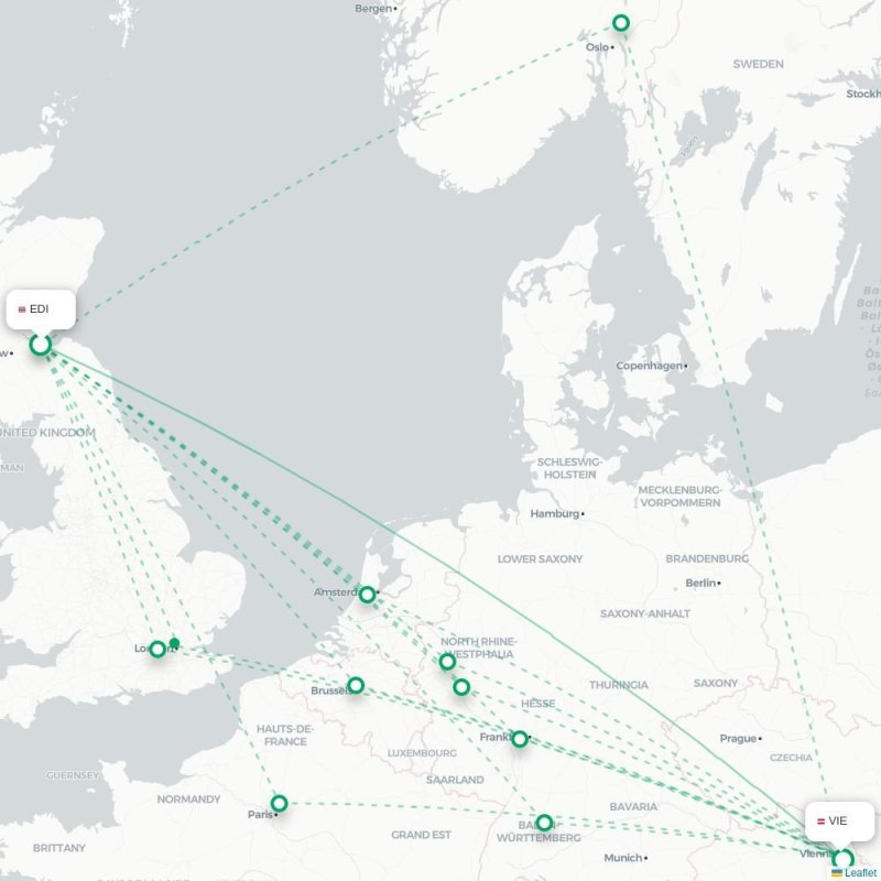 EDI - VIE route map