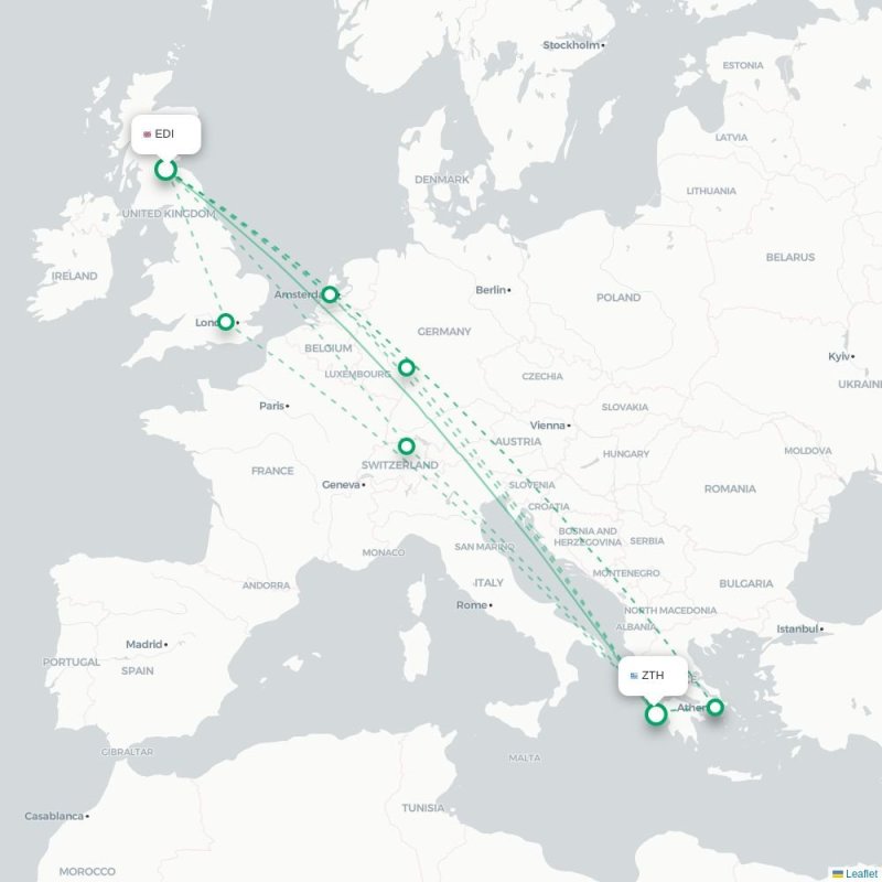 EDI - ZTH route map