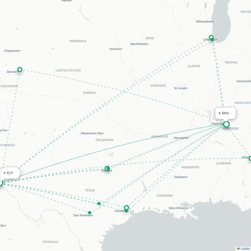 ELP - BNA route map