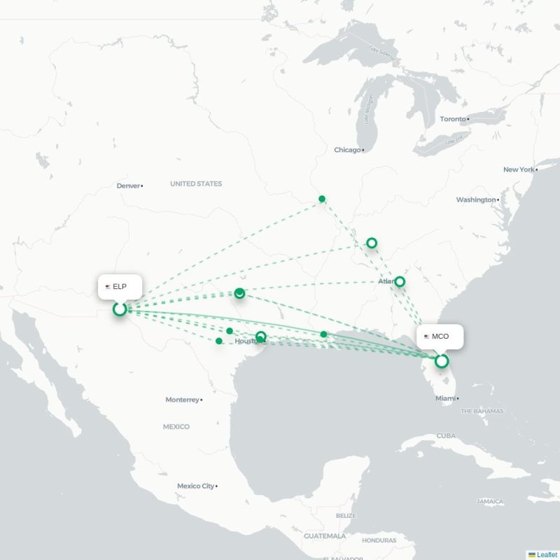 ELP - MCO route map