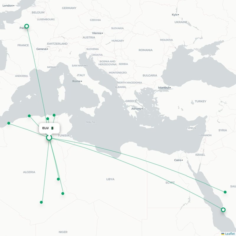 Route map El Oued  ELU airport