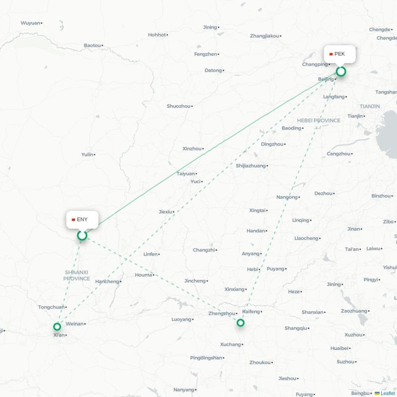 ENY - PEK route map