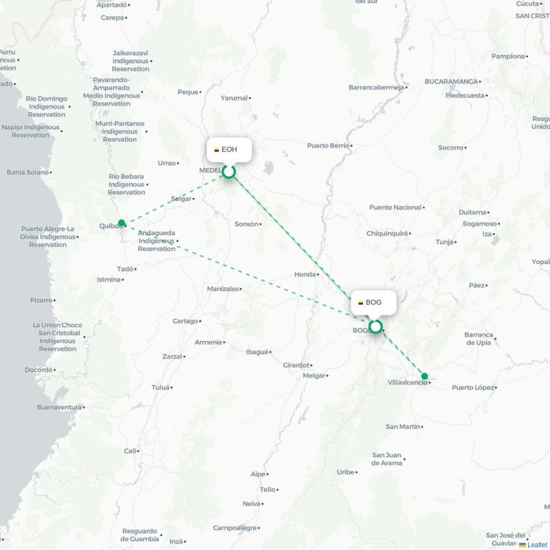 EOH - BOG route map
