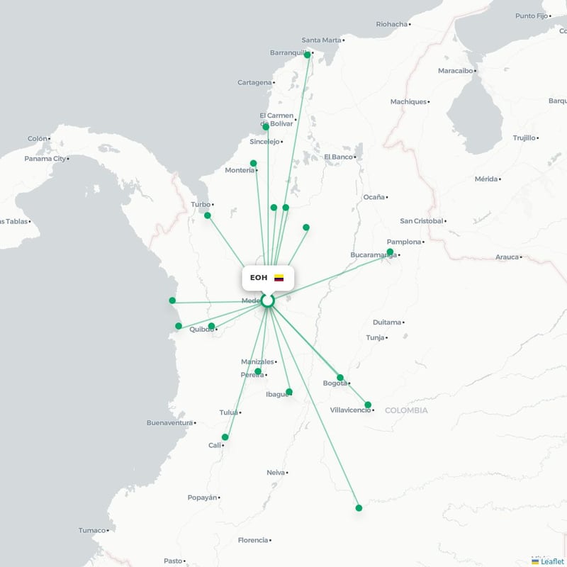 Route map Medellin  EOH airport