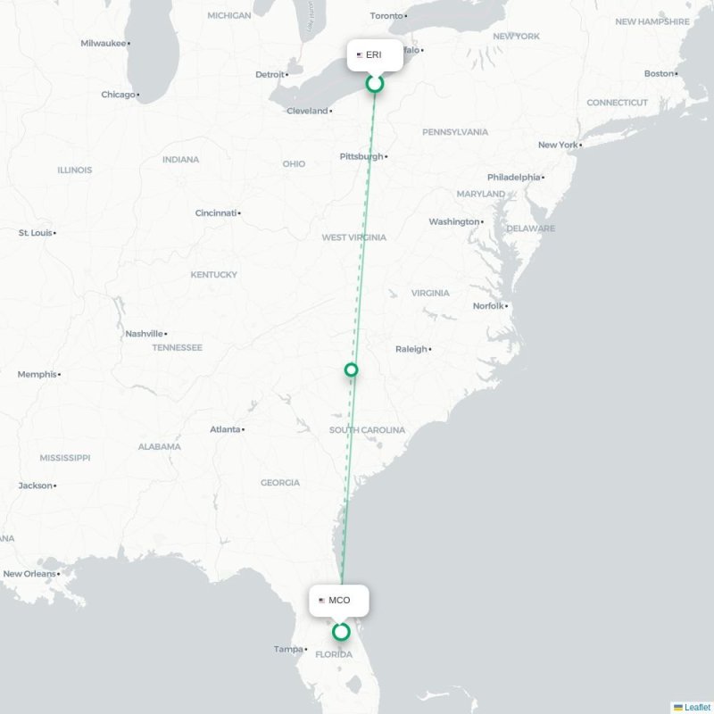 ERI - MCO route map
