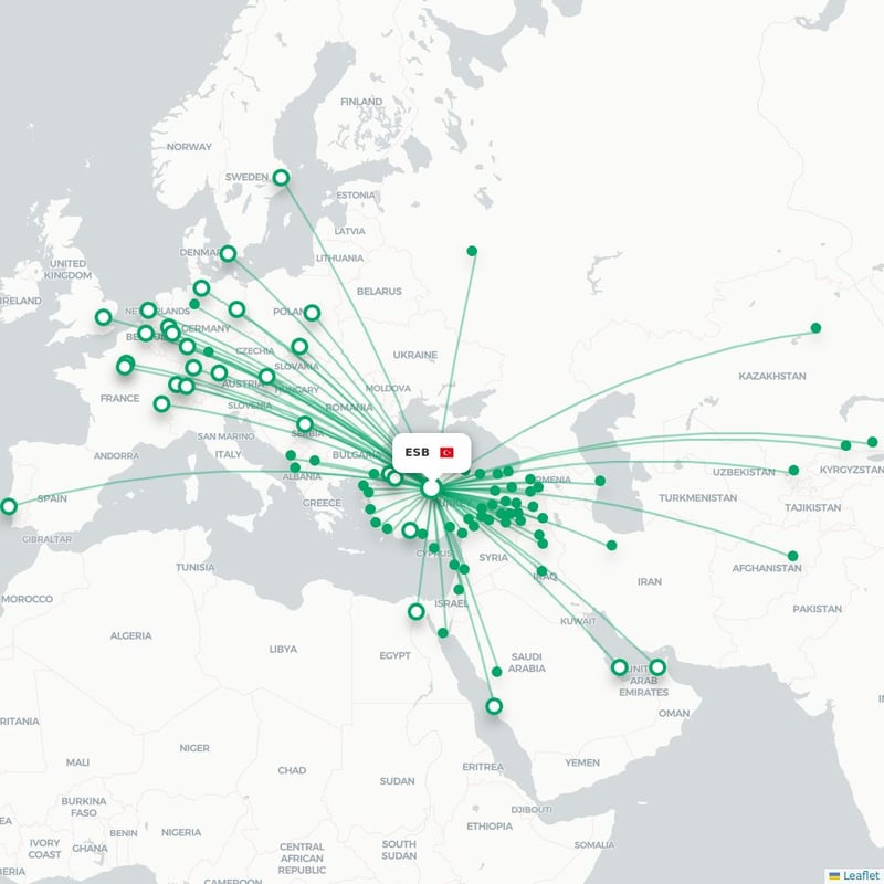 Route map Ankara  ESB airport