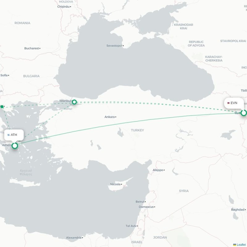 EVN - ATH route map