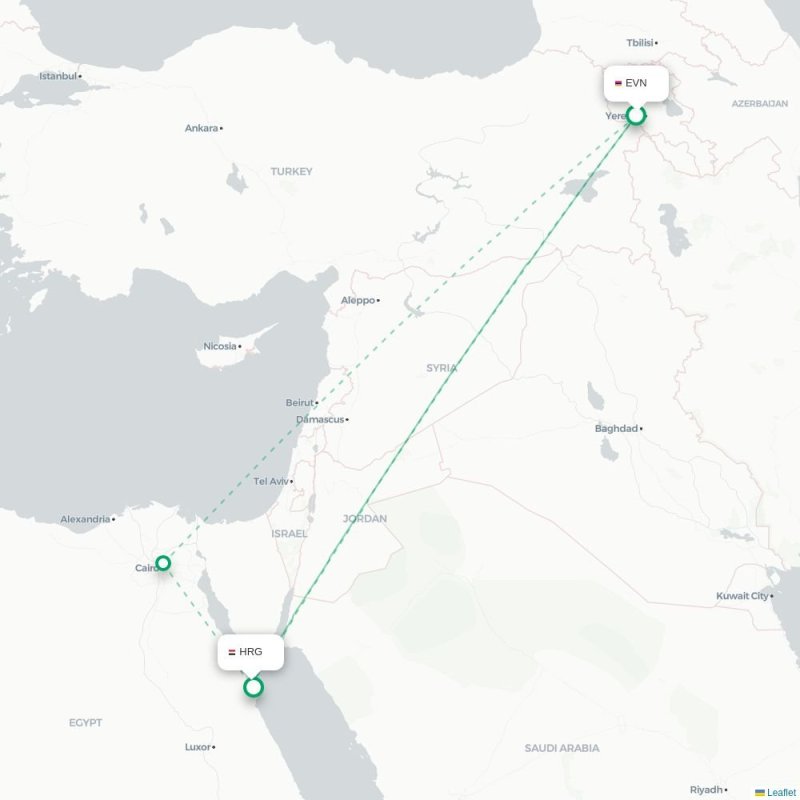 EVN - HRG route map