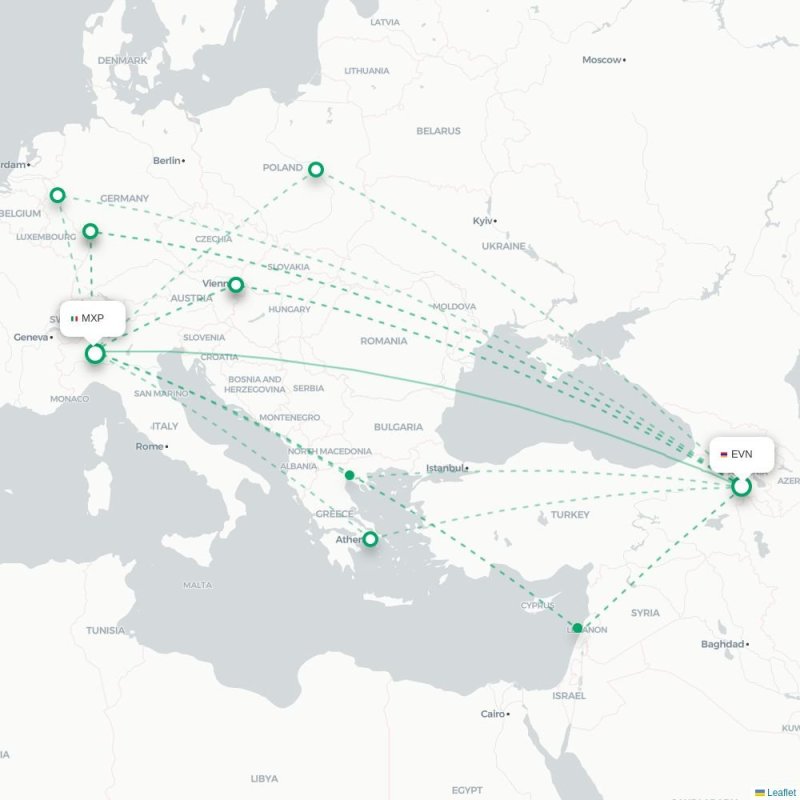 EVN - MXP route map