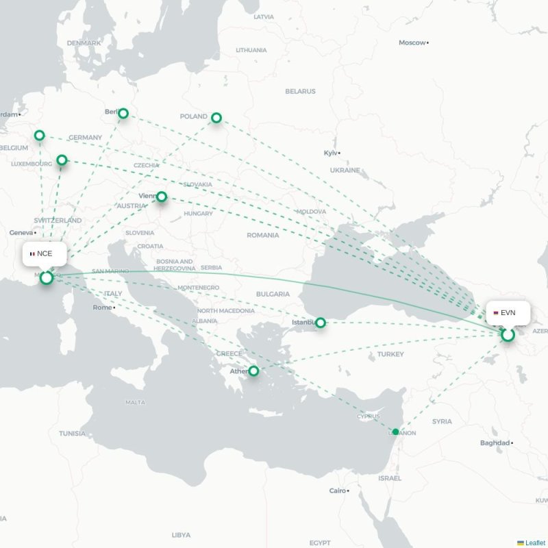 EVN - NCE route map