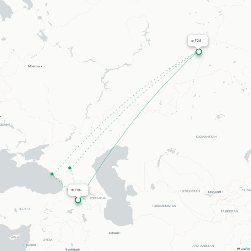 EVN - TJM route map