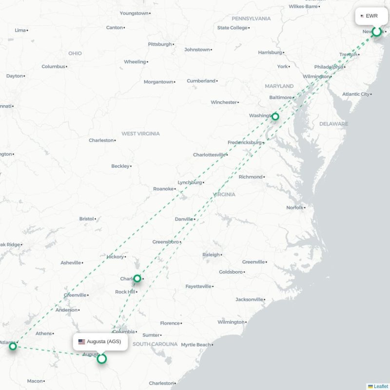 EWR - AGS route map
