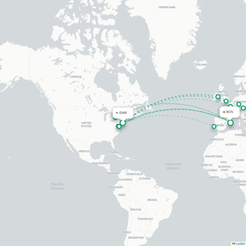 EWR - BCN route map