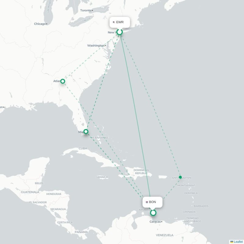 EWR - BON route map