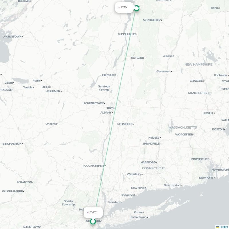 EWR - BTV route map