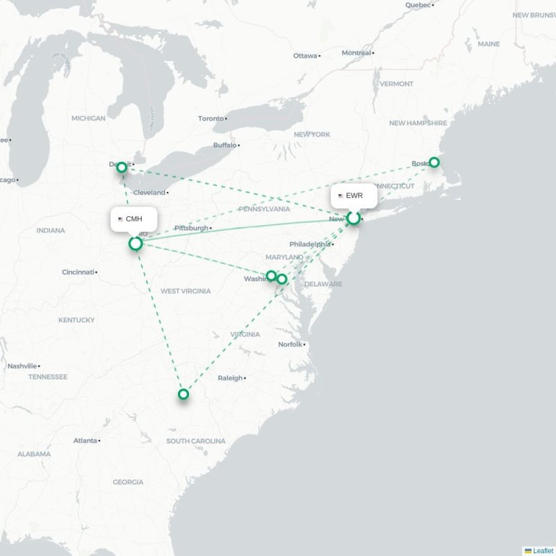 EWR - CMH route map