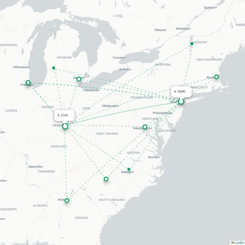 EWR - CVG route map