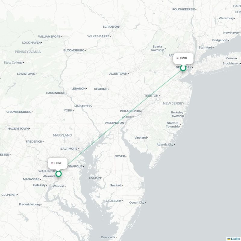 EWR - DCA route map