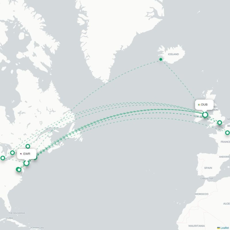 EWR - DUB route map