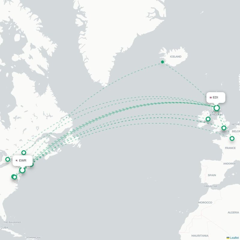 EWR - EDI route map