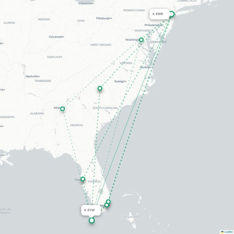 EWR - EYW route map