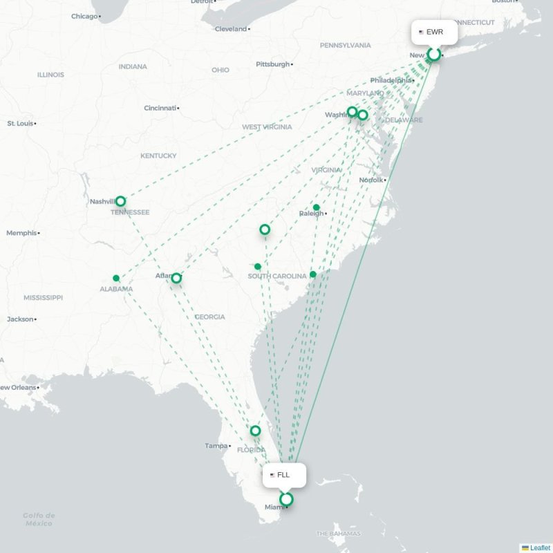 EWR - FLL route map