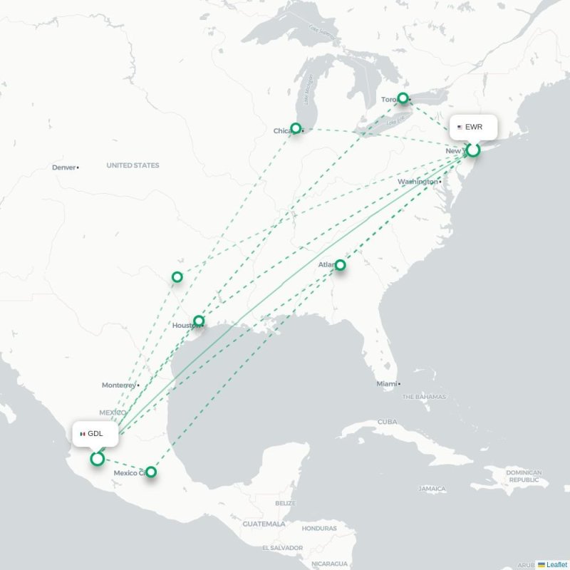 EWR - GDL route map
