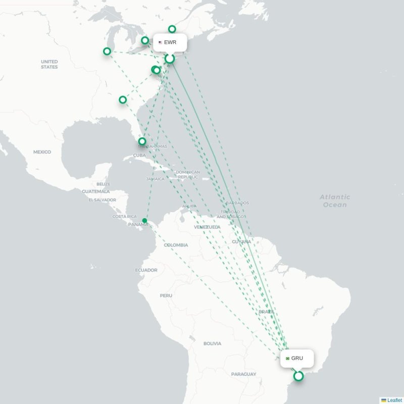 EWR - GRU route map
