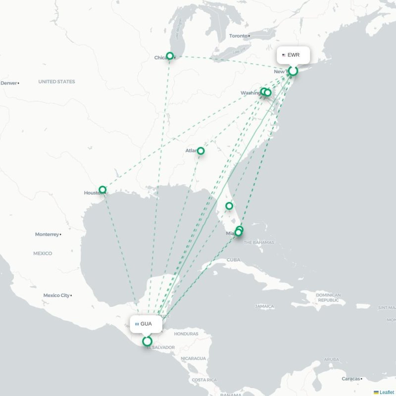 EWR - GUA route map