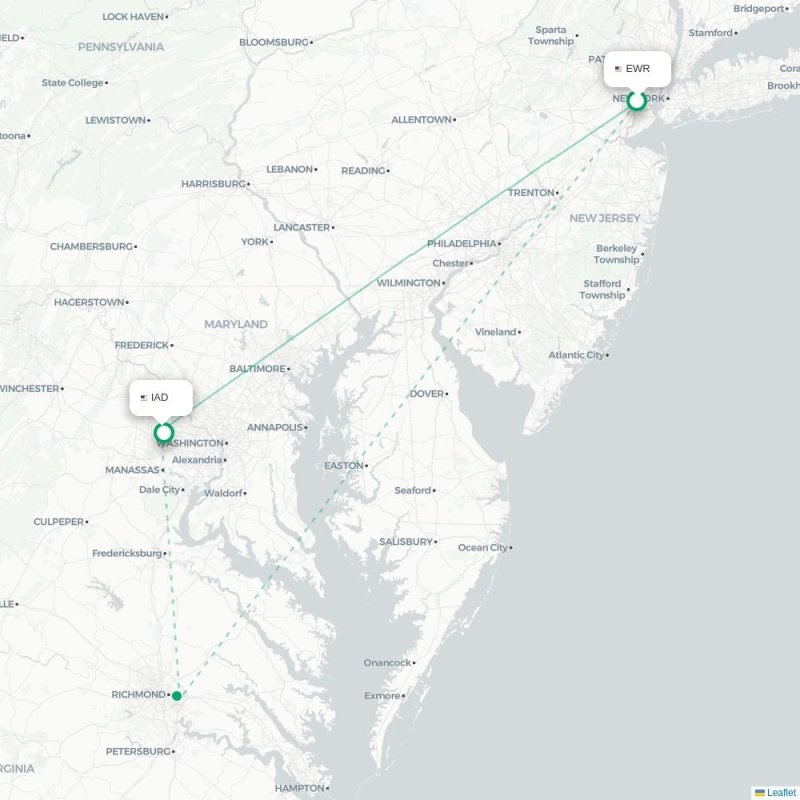 EWR - IAD route map