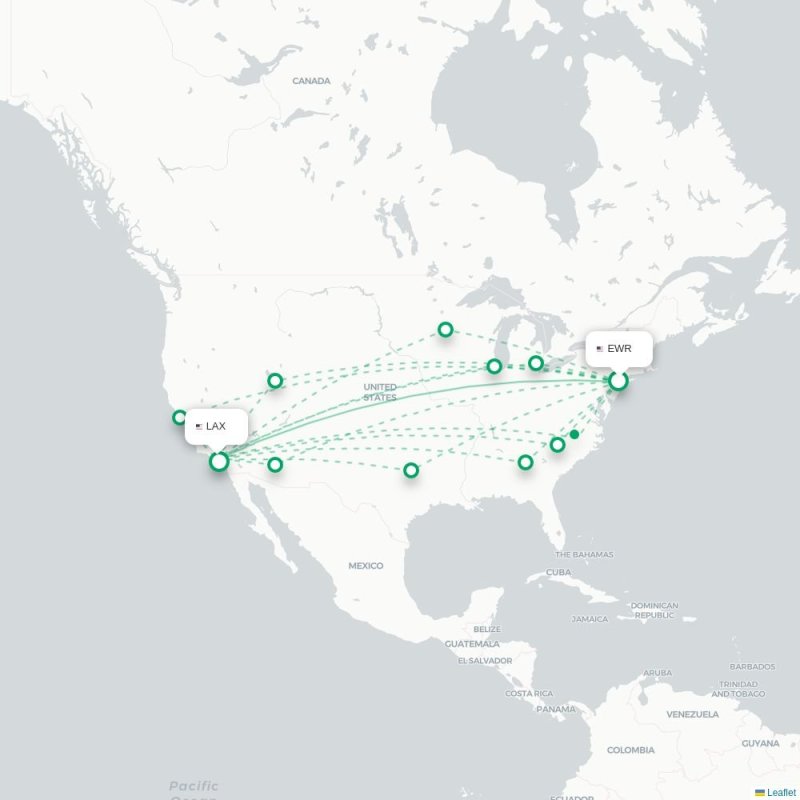 EWR - LAX route map