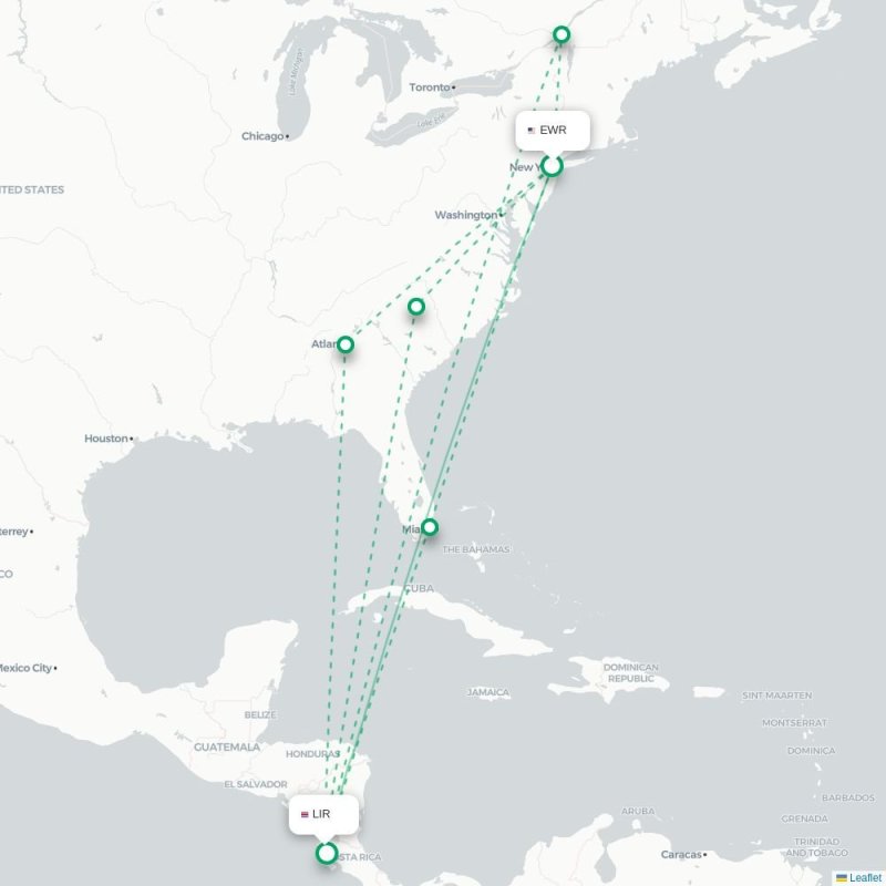 EWR - LIR route map