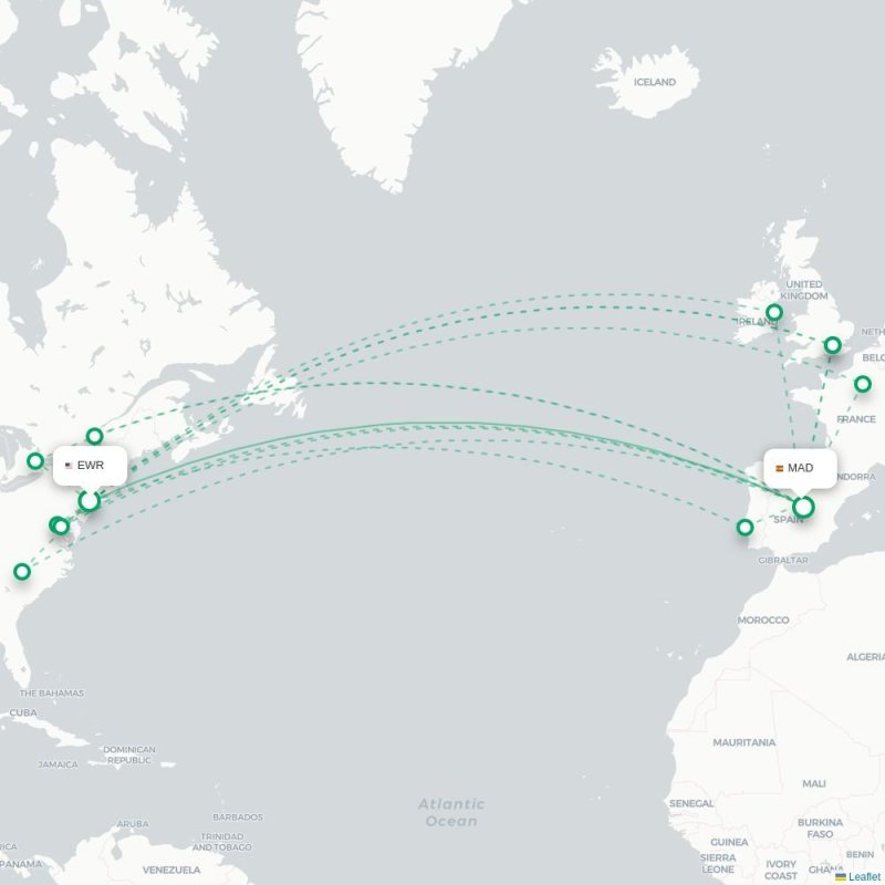 EWR - MAD route map