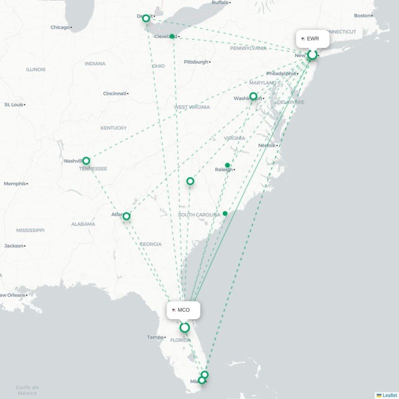 EWR - MCO route map